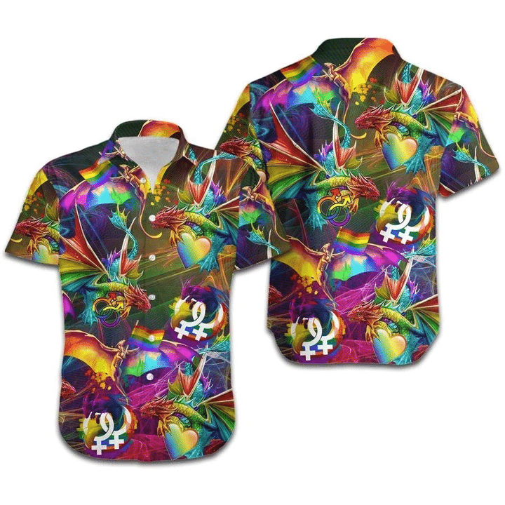 Beach Shirt Lgbt Dragon Rainbow Hawaiian Shirt, Lgbt Pride Dragons Aloha Shirt