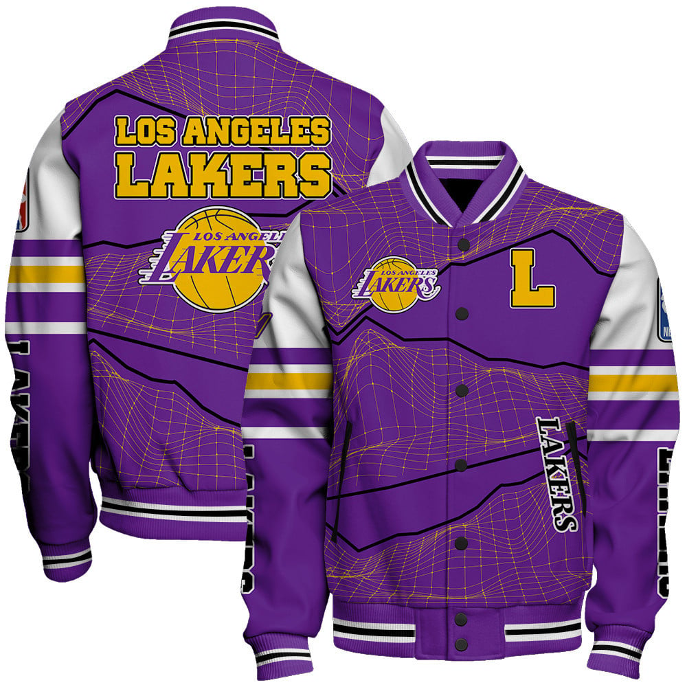 Los Angeles Lakers Basketball Unique Textures AOP Varsity Jacket SFAT