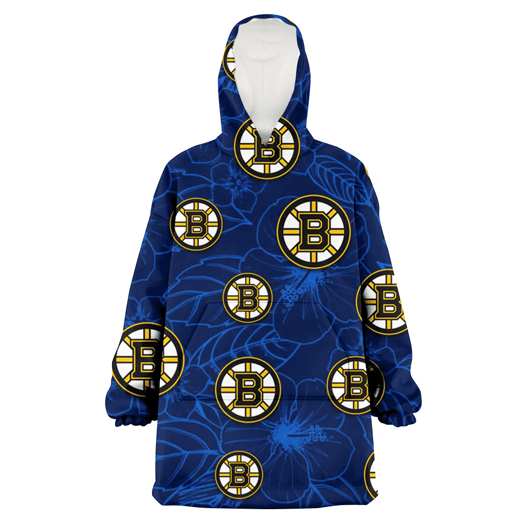 Boston Bruins Sketch Hibiscus Dark Background 3D Printed Hoodie Blanket Snug Hoodie