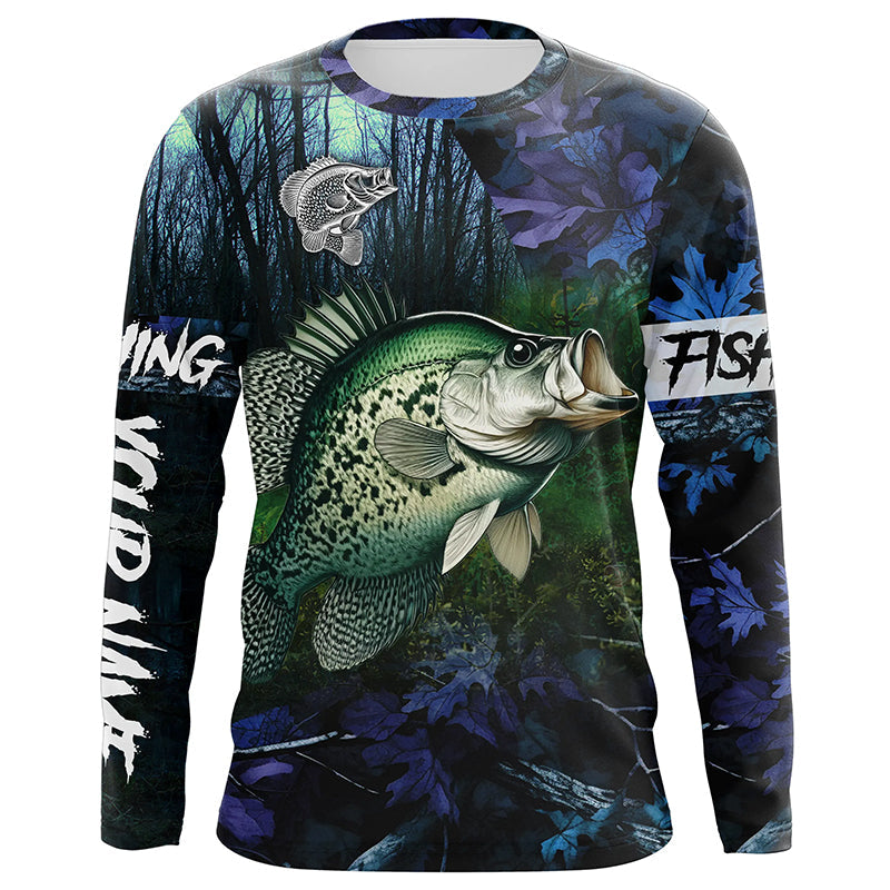 Crappie Fishing blue camo fishing team crappie Custom name Long Sleeve UV protection fishing shirts NQSD93  - Foxyshop Fashion