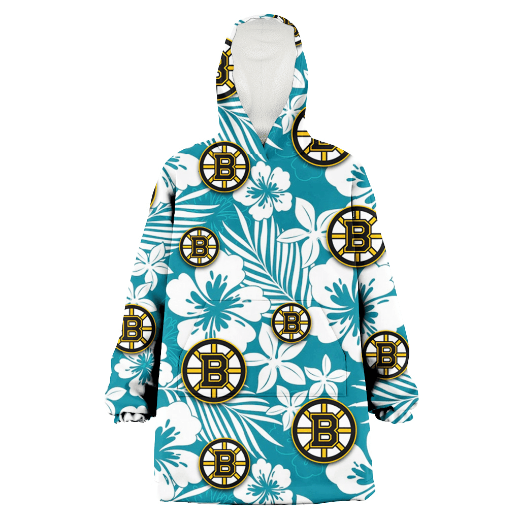 Boston Bruins White Hibiscus White Porcelain Flower Light Green Background 3D Printed Hoodie Blanket Snug Hoodie