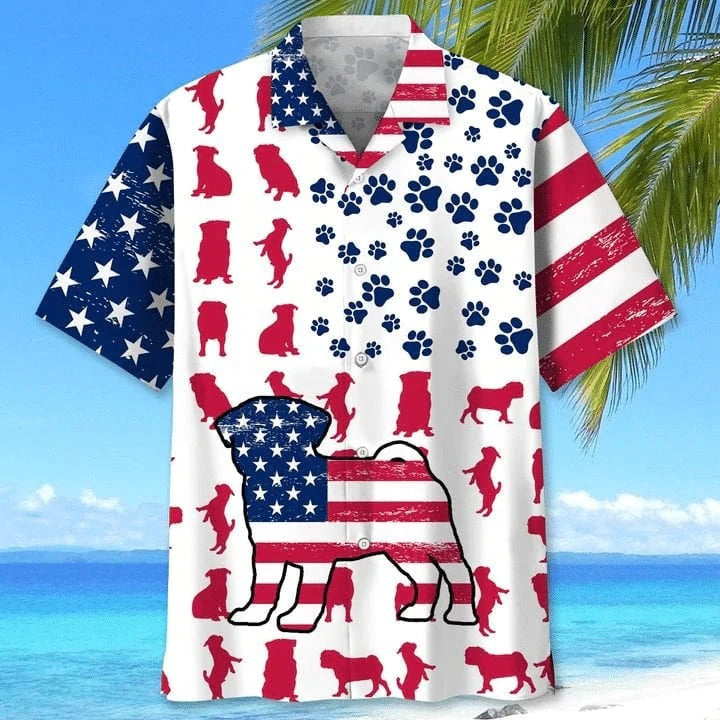 Pug Hawaiian Shirt – Independence Day Is Coming, Paw Prints Aloha Hawaii Shirt, Gift To Dog Lover