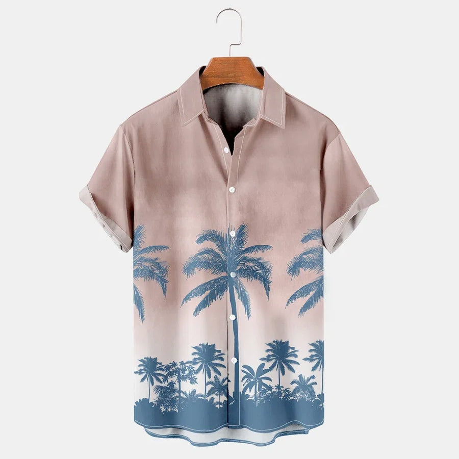 Coconut Tree Printed Casual Breathable Hawaiian Short Sleeve Shirt, Hawaiian Shirt Vintage, Hawaiian Shirt For Men, Women