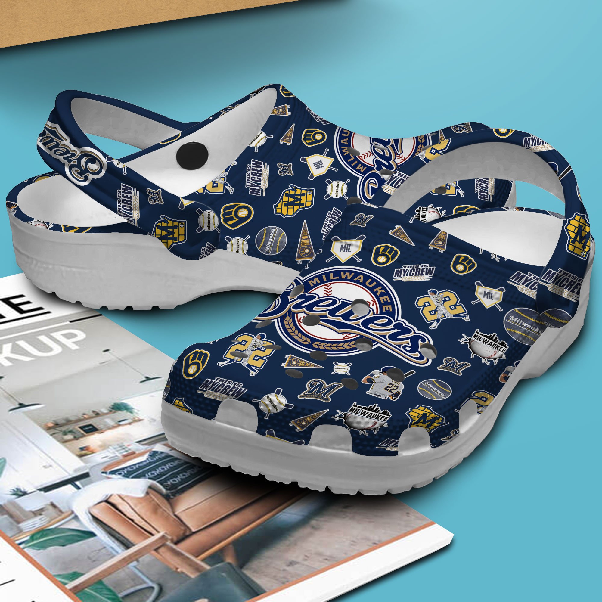 Milwaukee Brewers Logo Baseball MLB Cheer Mascot Blue Sander Blue Crocss Classic Clogs Shoes Ver211