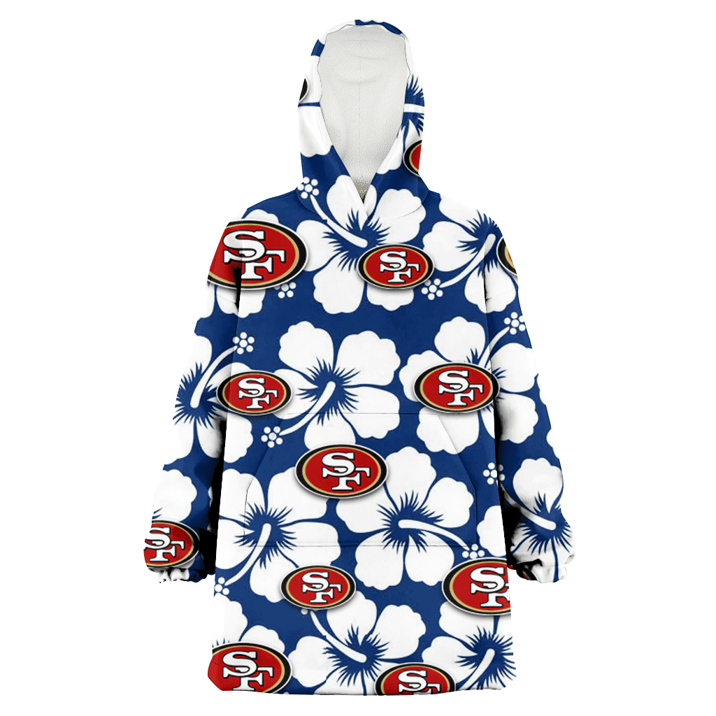 San Francisco 49ers Modern White Hibiscus Navy Background 3D Printed Hoodie Blanket Snug Hoodie