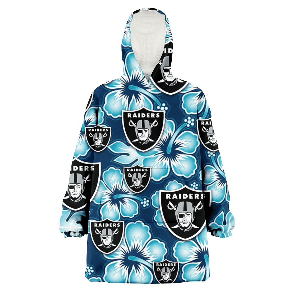 Las Vegas Raiders Dark Turquoise Hibiscus Navy Background 3D Printed Hoodie Blanket Snug Hoodie