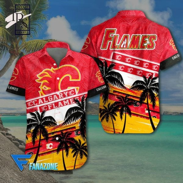 Nhl Calgary Flames Coconut Tree Beach Aloha 3D Hawaiian Shirt