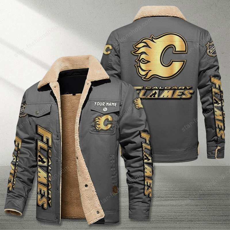 Calgary Flames Gray Custom Name Stand Collar Jacket