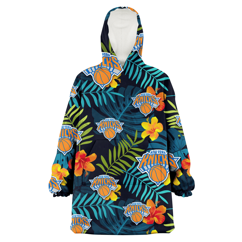 New York Knicks Orange Yellow Green Leaf Black Background 3D Printed Hoodie Blanket Snug Hoodie