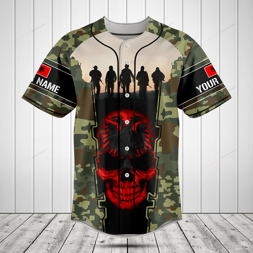 Merchcustom Albania 3D Skull Flag Camouflage Custom Baseball Jersey For Fan