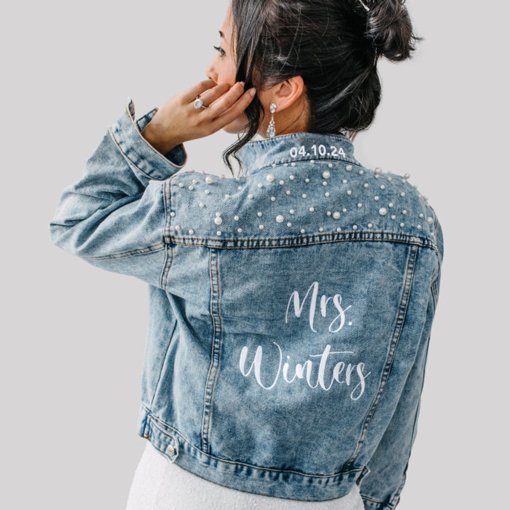 Embroidered Bride Denim Jacket, Bride Jean Jacket, Future Mrs Jacket, Custom Personalized Jacket, Wedding Jean Jacket, Wedding Gift, Bride x Halloween Collection From Snorider