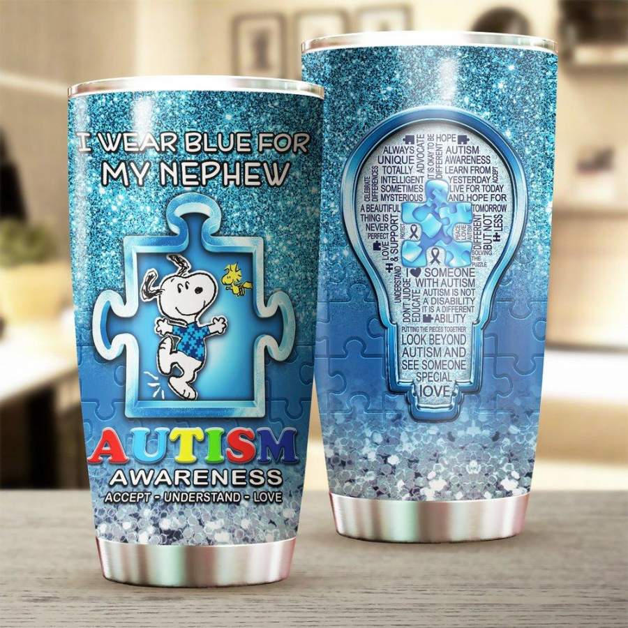 Light Autism Mug Snoopy I Wear Blue For My Nephew Mug Mug Stainless Steel Tumbler 20 Oz Gift For Autism Awareness Shirttrend