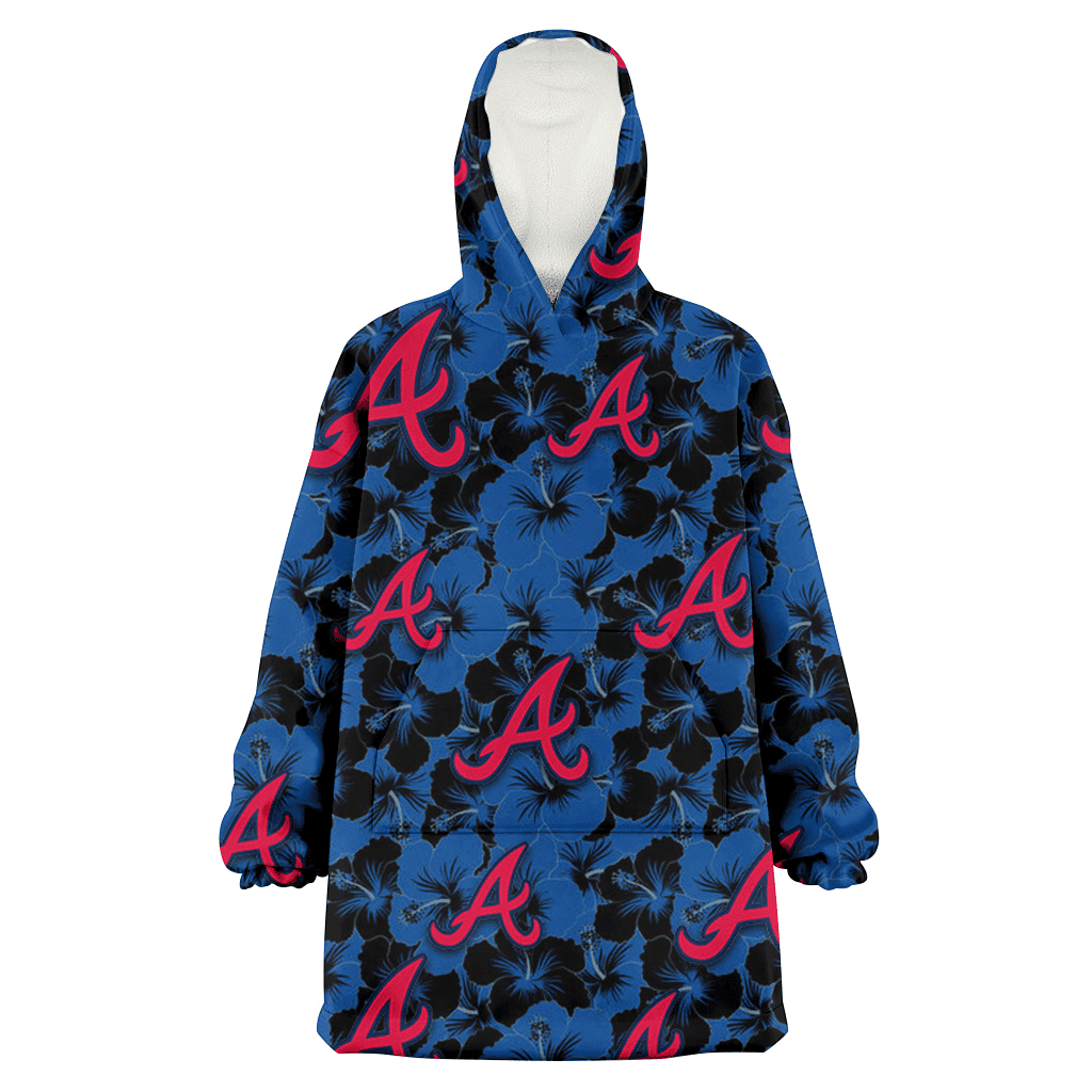 Atlanta Braves Black Dark Blue Hibiscus Black Background 3D Printed Hoodie Blanket Snug Hoodie