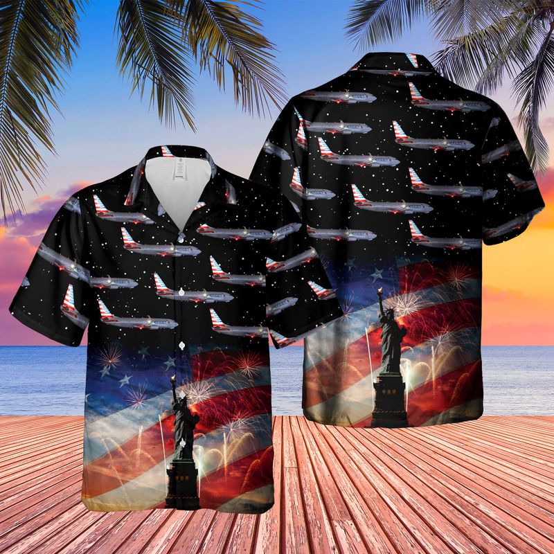 Us Airlines Boeing 737-823 4Th Of July Hawaiian Shirt, Patriotic Hawaiian Shirt For Men