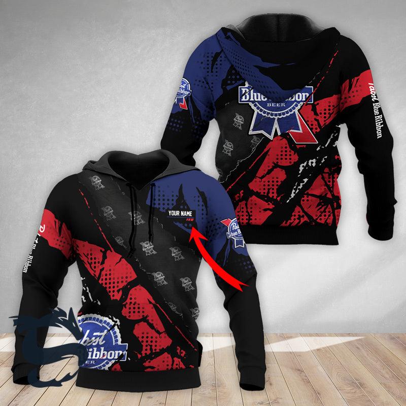 Personalized Halftone Pabst Blue Ribbon Beer Hoodie & Zip Hoodie
