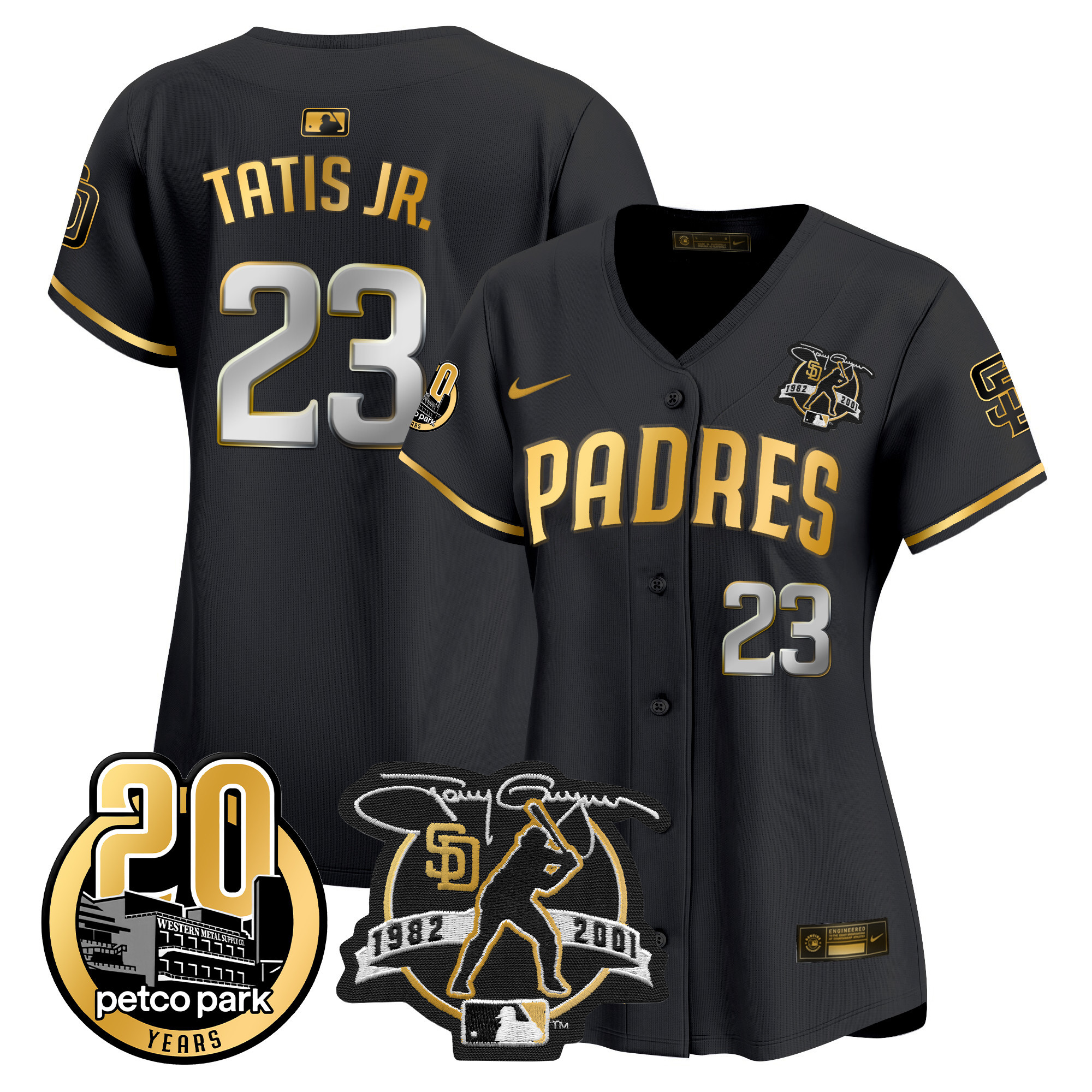 Women’S Padres Tony Gwynn & Petco Park 20Th Patch Vapor Premier Limited Jersey – All Stitched