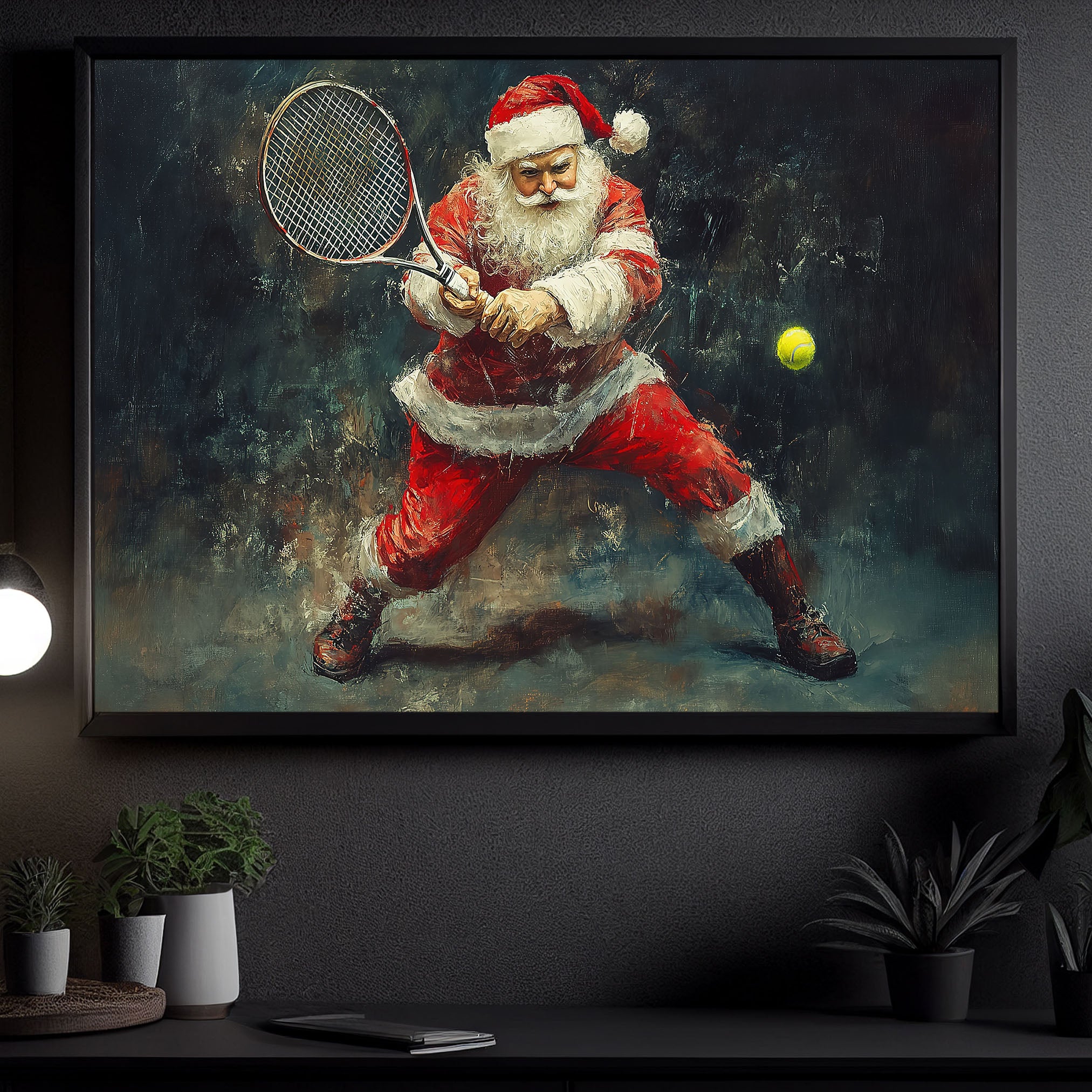 Funny Christmas Santa Claus Playing Tennis Canvas Painting, Tennis Wall Art Decor, Xmas Poster Gift For Tennis Lovers x By Realtorgift Fashion x Halloween Collection From Snorider