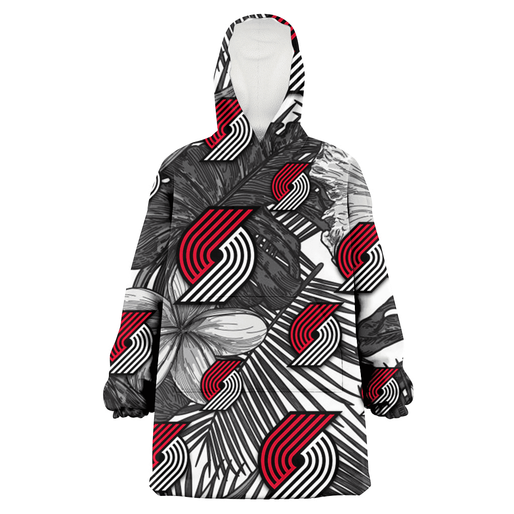 Portland Trail Blazers Grey Sketch Hibiscus Palm Leaf White Background 3D Printed Hoodie Blanket Snug Hoodie