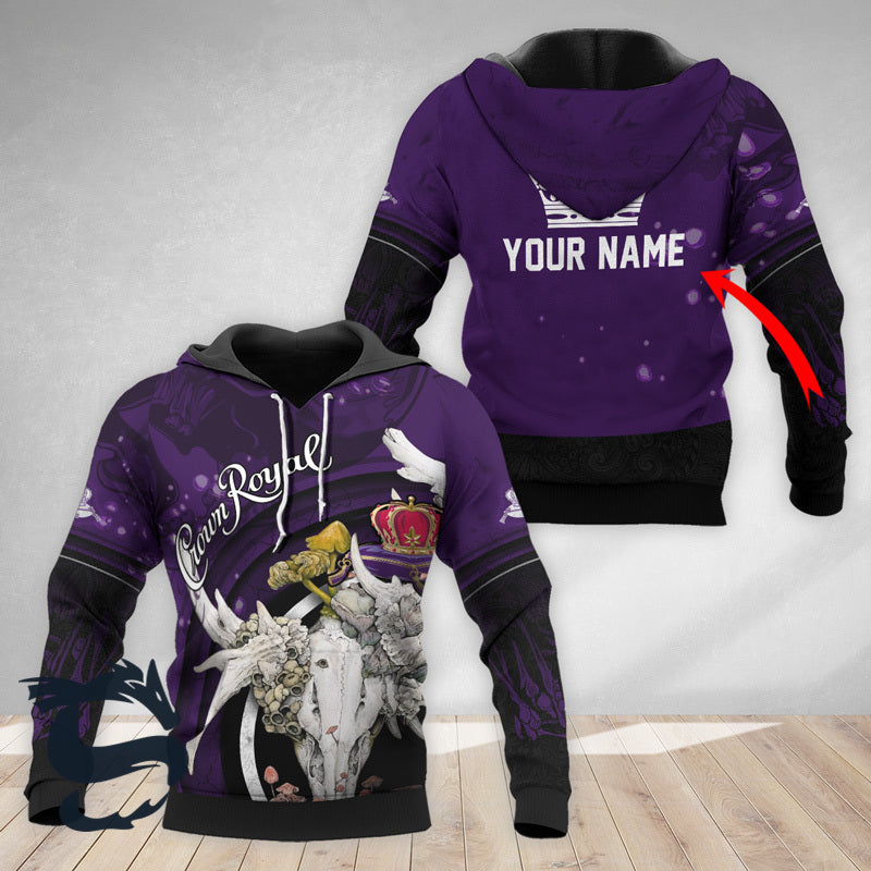 Personalized Crown Royal Deer Skull With Mushrooms Hoodie & Zip Hoodie