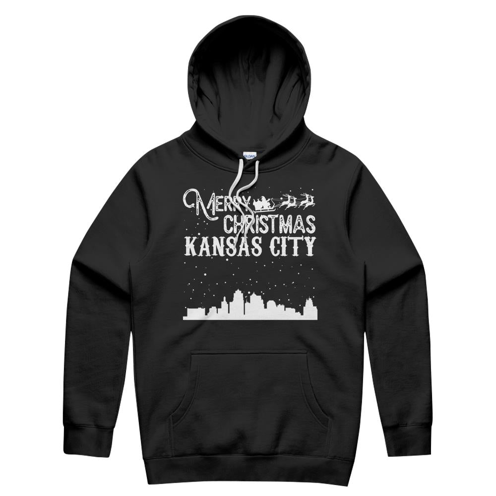 Onlytee - Custom Hoodie - Santa Is Coming To Kansas City Skyline Christmas Gift Merry Christmas T Shirt Hoodie