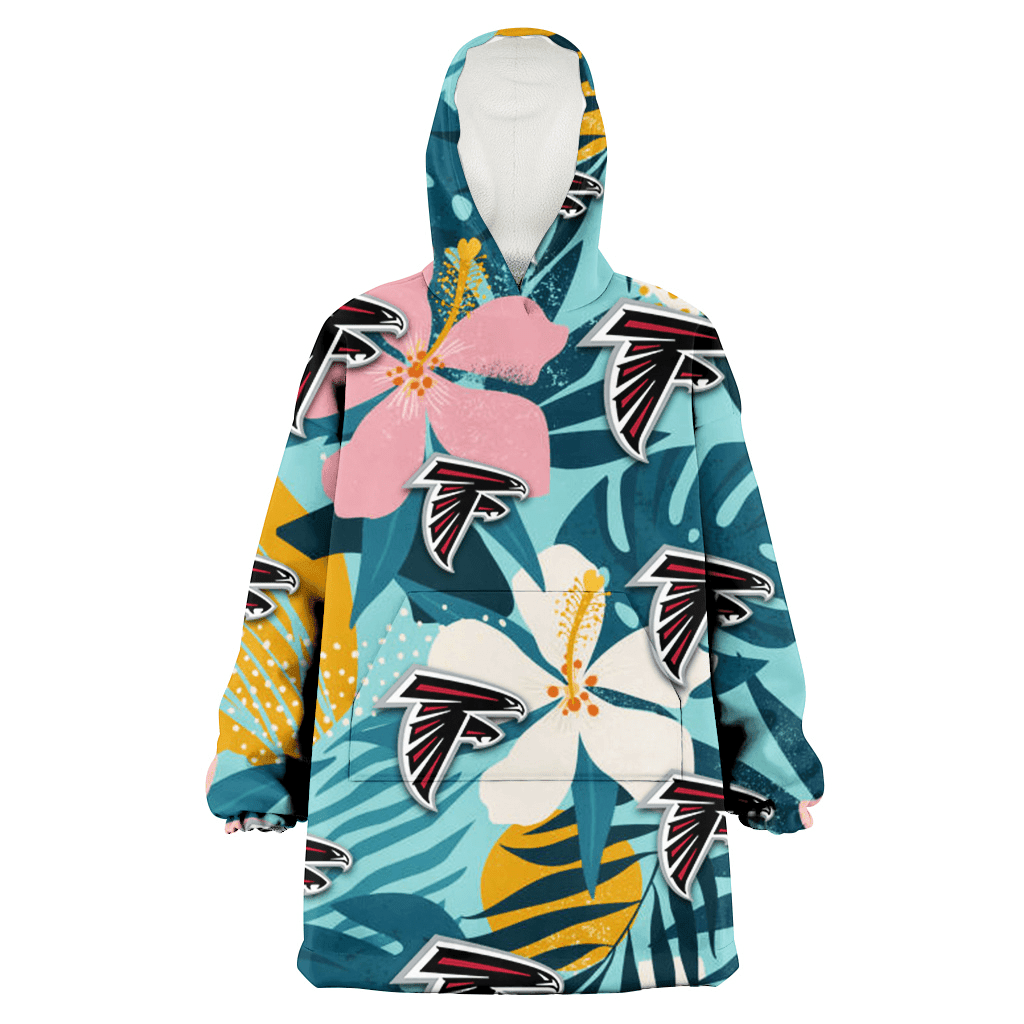 Atlanta Falcons Pastel Color Hibiscus Tropical Leaves Light Green Background 3D Printed Hoodie Blanket Snug Hoodie