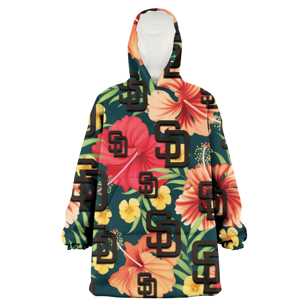 San Diego Padres Orange Red Hibiscus Green Leaf Dark Background 3D Printed Hoodie Blanket Snug Hoodie