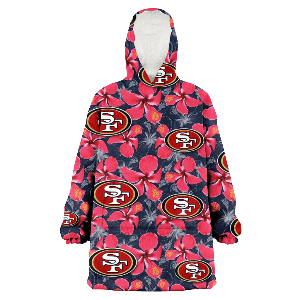 San Francisco 49ers Red Hibiscus Dark Gray Background 3D Printed Hoodie Blanket Snug Hoodie