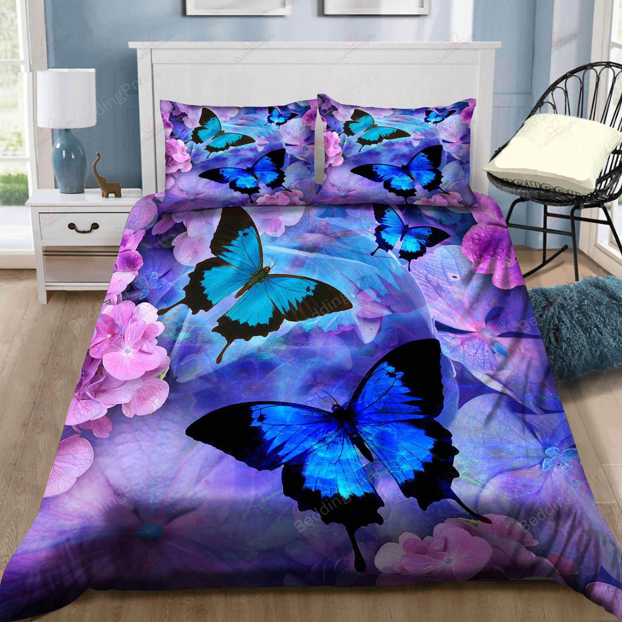 Blue Butterfly Bedding Set (Duvet Co …