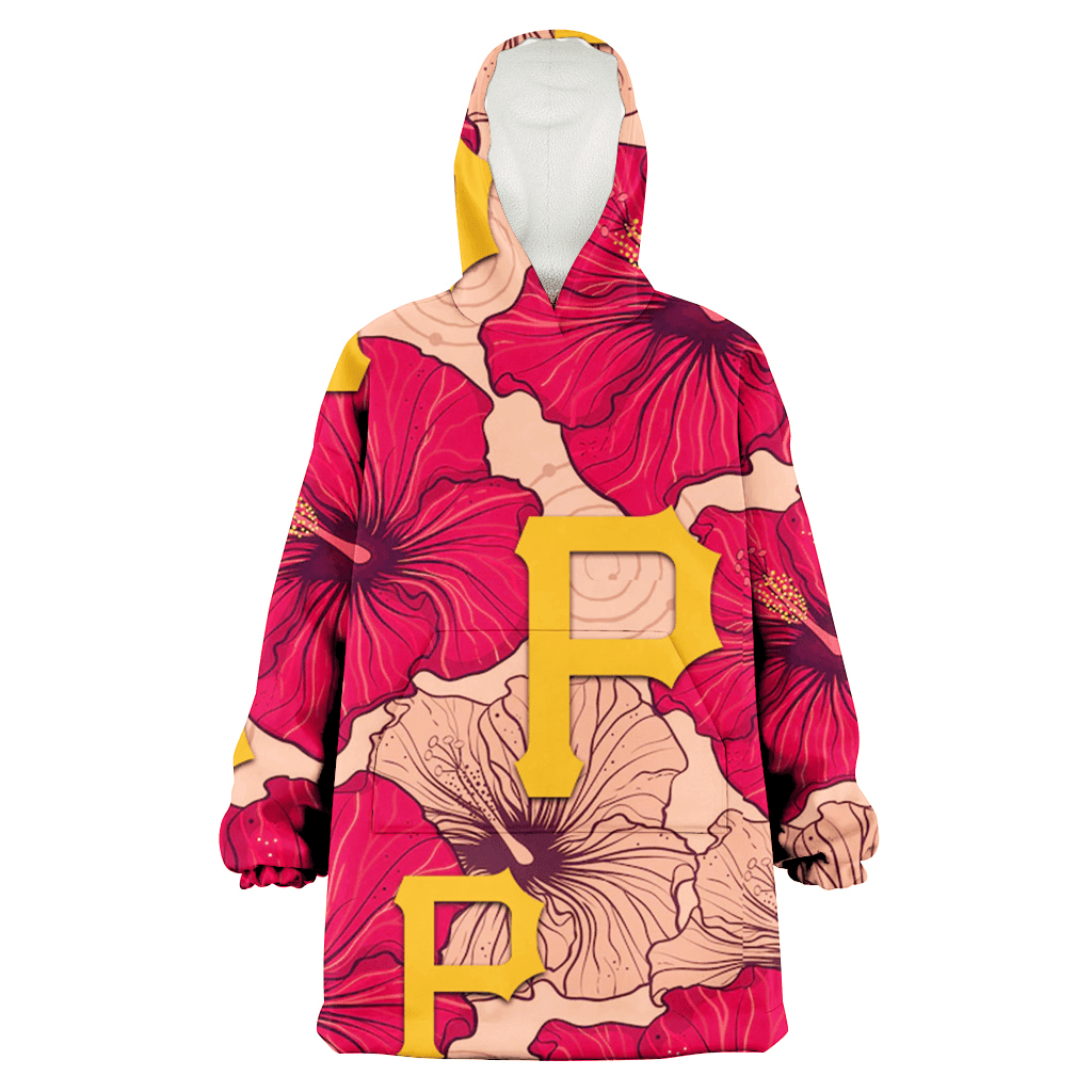 Pittsburgh Pirates Red Beige Hibiscus Beige Background 3D Printed Hoodie Blanket Snug Hoodie