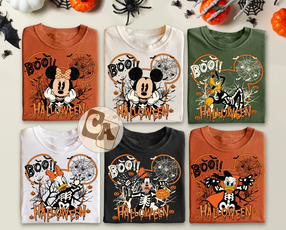 Vintage Disney Halloween All Characters Shirts, Mickey And Friends Halloween Shirt, Halloween Party Shirt, Disney Family Halloween Shirts