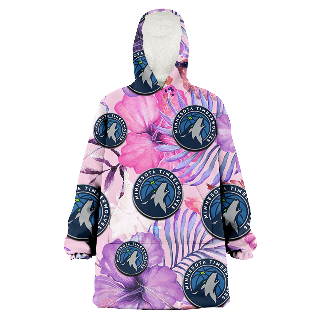 Minnesota Timberwolves White Purple Hibiscus Pink Hummingbird Pink Background 3D Printed Hoodie Blanket Snug Hoodie