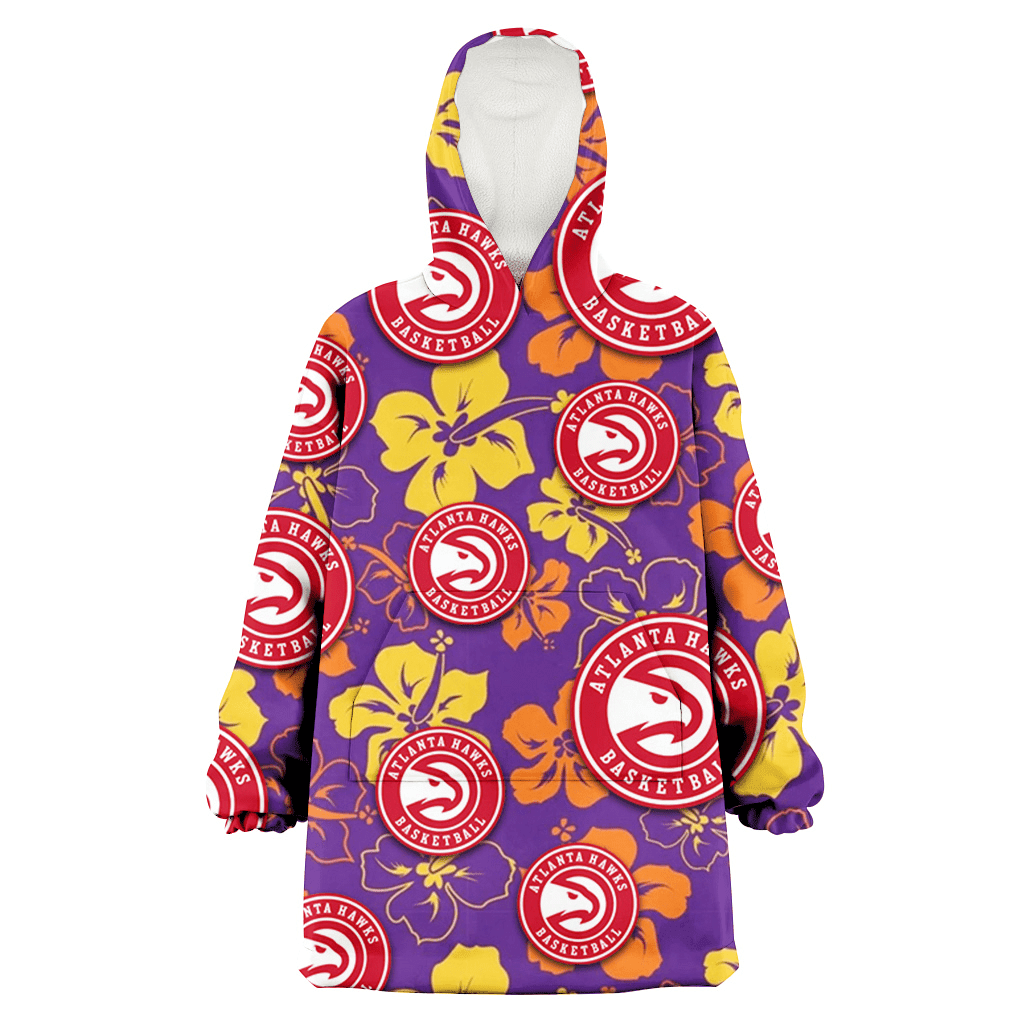 Atlanta Hawks Yellow And Orange Hibiscus Purple Background 3D Printed Hoodie Blanket Snug Hoodie