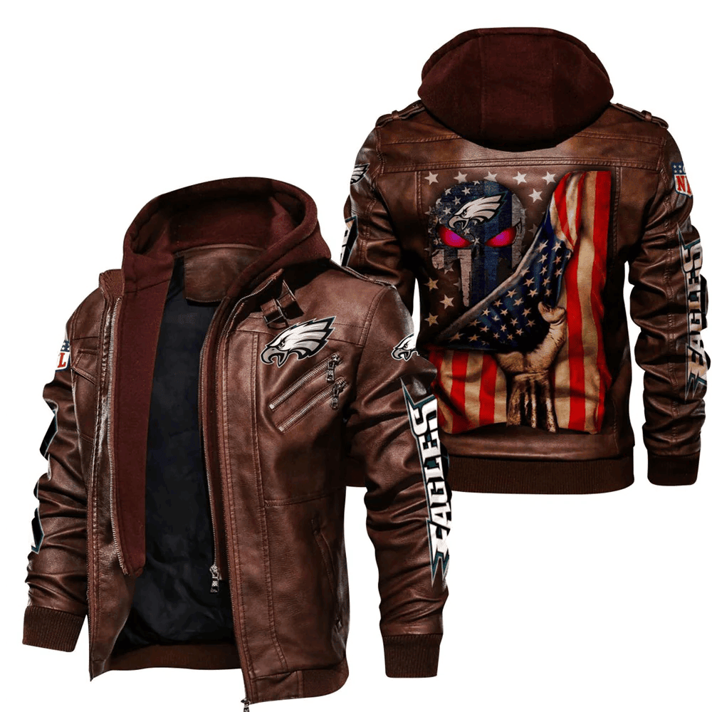 Philadelphia Eagles Flag 3D Zip Leather Jacket With Hood