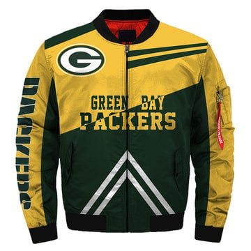 Green Bay Packers Team Logo And Name NFL 3D Printed Bomber Jacket