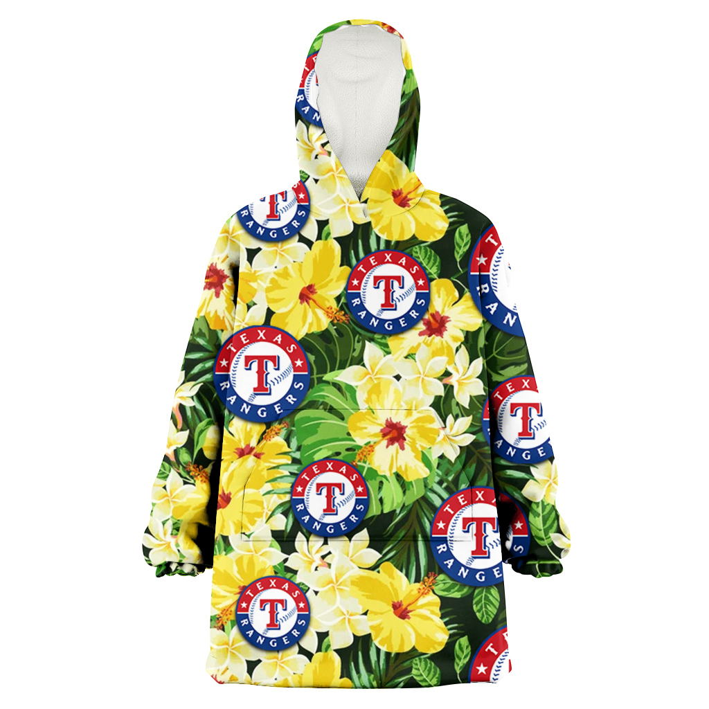 Texas Rangers Yellow Hibiscus Tropical Green Leaf Black Background 3D Printed Hoodie Blanket Snug Hoodie