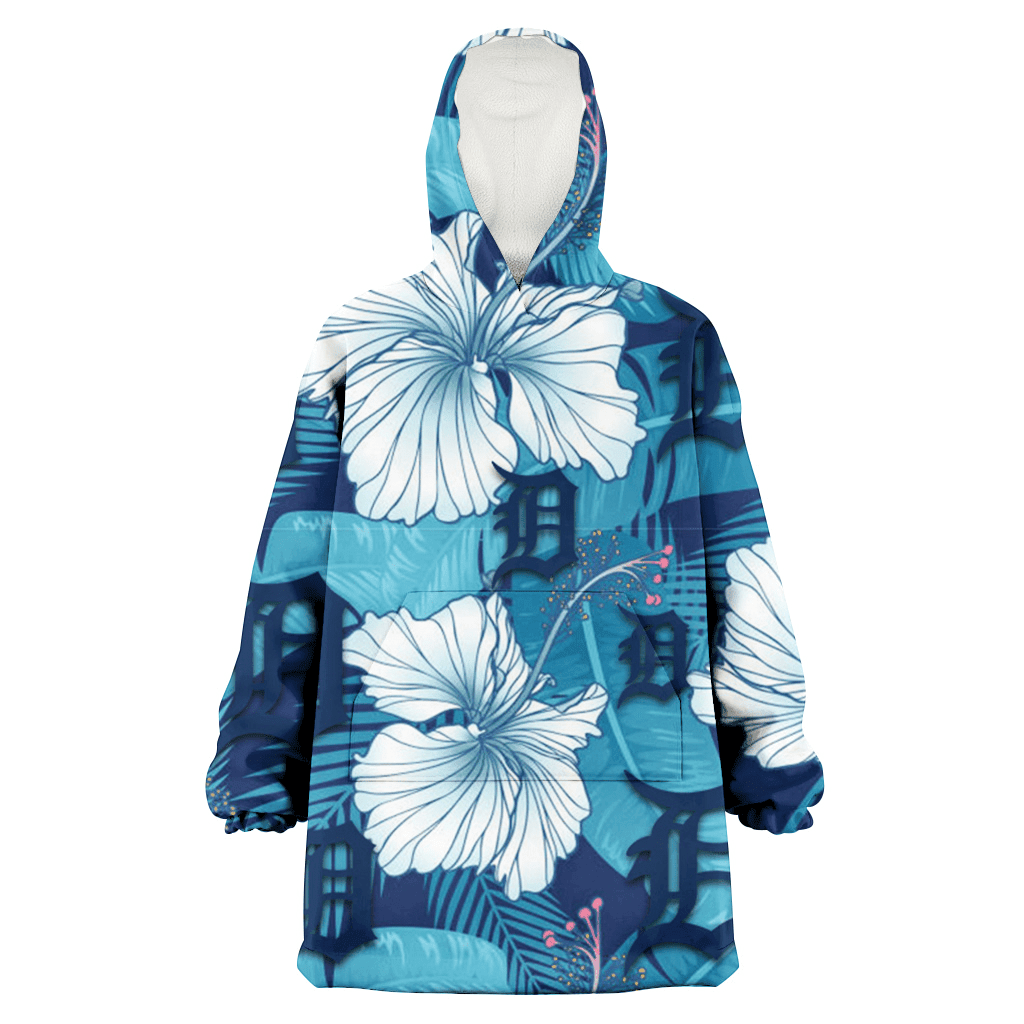 Detroit Tigers White Hibiscus Turquoise Banana Leaf Navy Background 3D Printed Hoodie Blanket Snug Hoodie