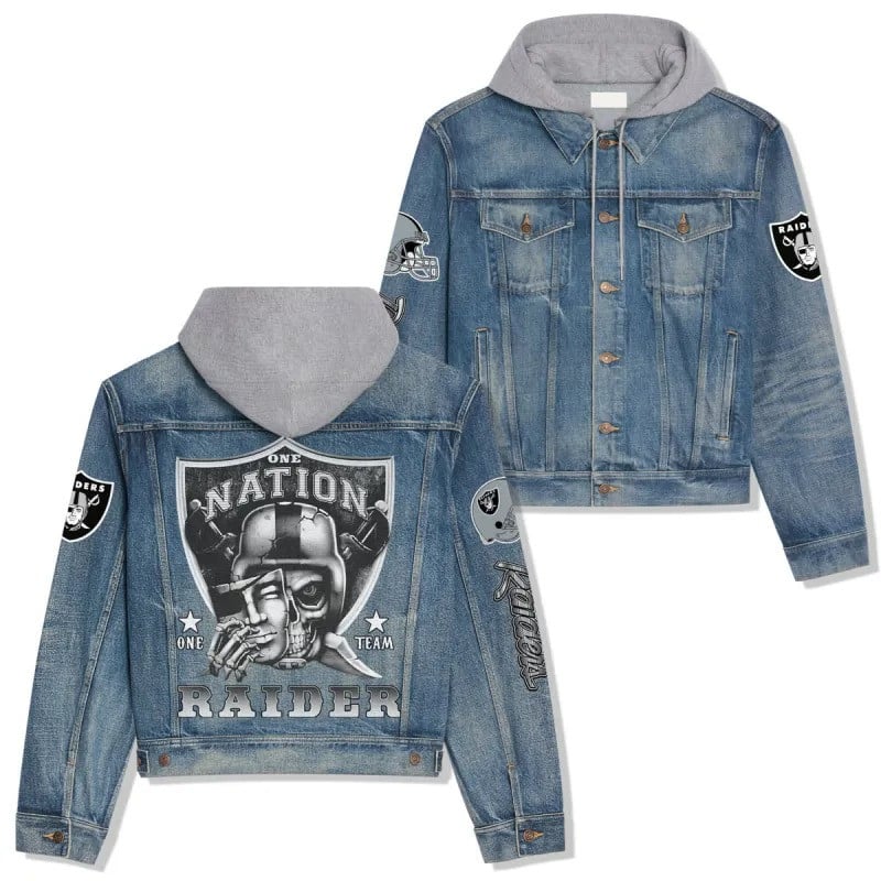 Las Vegas Raiders NFL Team Logo & Motto 3D Hooded Denim Jacket