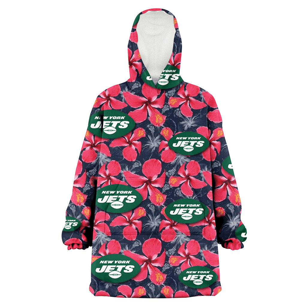 New York Jets Red Hibiscus Dark Gray Background 3D Printed Hoodie Blanket Snug Hoodie