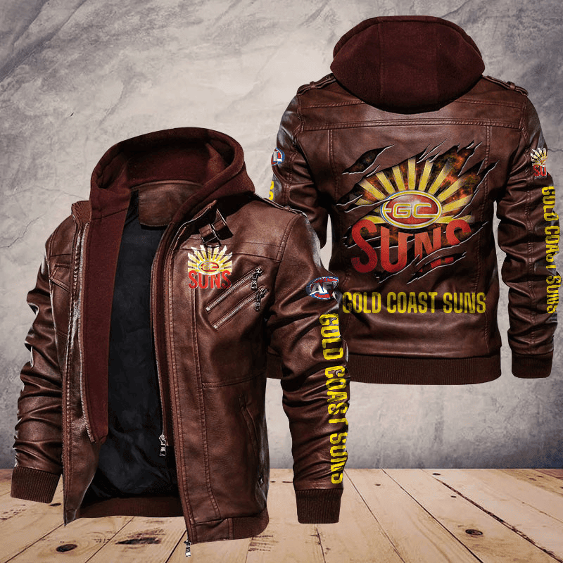 Gold Coast Suns Zip Leather Jacket With Hood