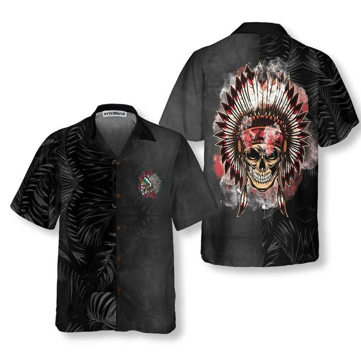 Vintage Wild West Native American Skull Design Hawaiian Shirt