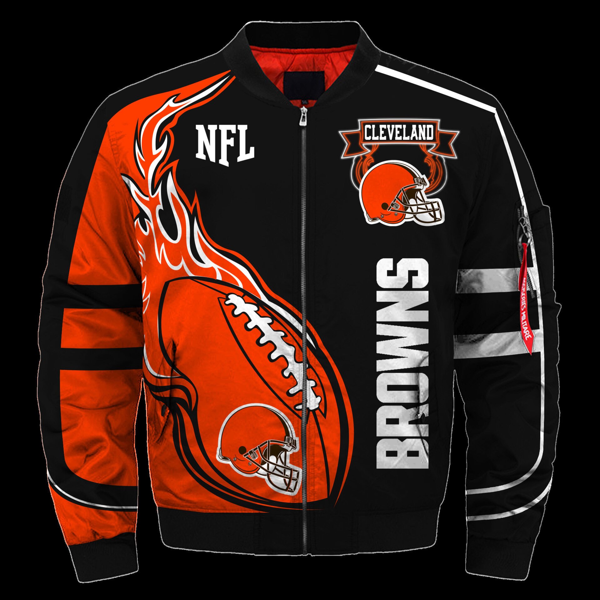 Cleveland Browns Logo Pattern Bomber Jacket Black And Orange