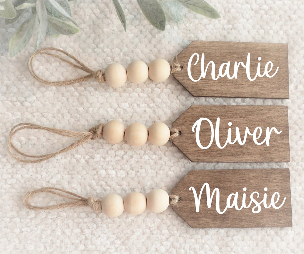 Beaded Wooden Name Tag, Personalized Christmas Stocking Name Tags, Wedding Name Tags, Custom Stocking Name Tag, Easter Basket Name Tags , Fall Outfit Ideas, Product By Teeblend Store Everstyletees