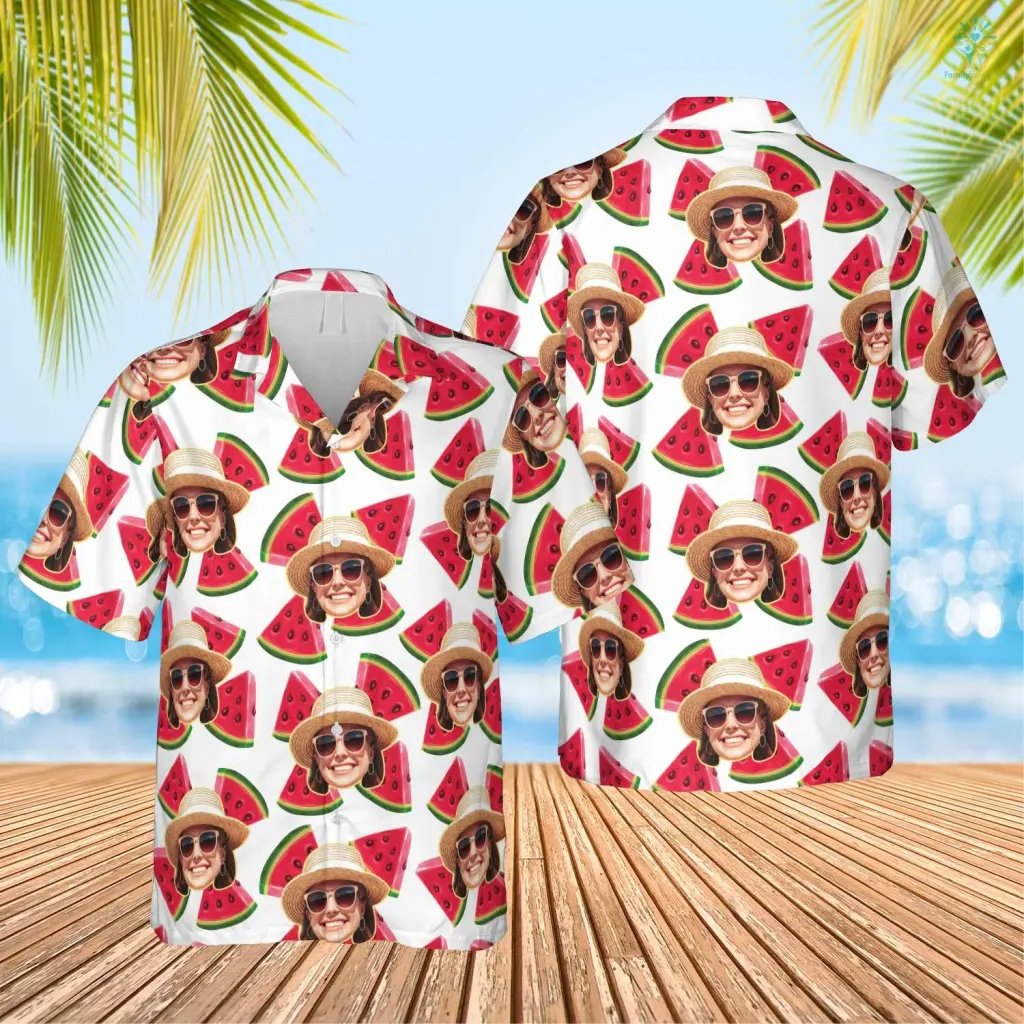 Custom Face Photo Watermelon Pattern Hawaiian Shirt, Perfect Shirt For Men Women, Personalized Hawaiian Shirt