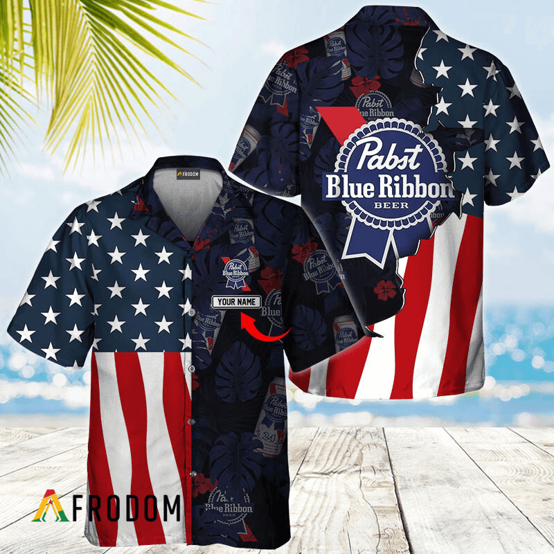 Personalized Tropical Vibes Us Flag Pabst Blue Ribbon Hawaiian Shirt