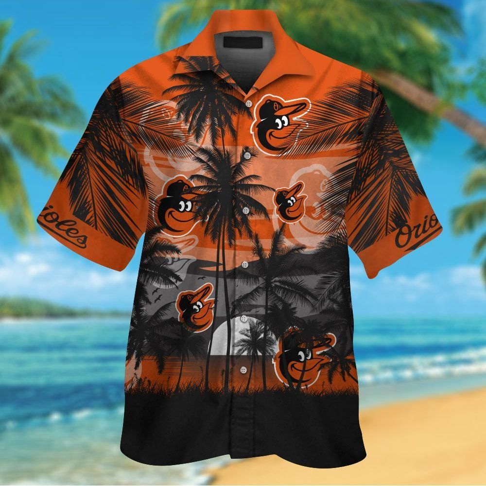 Button Up Short Sleeve Baltimore Orioles Tropical Hawaiian Shirt