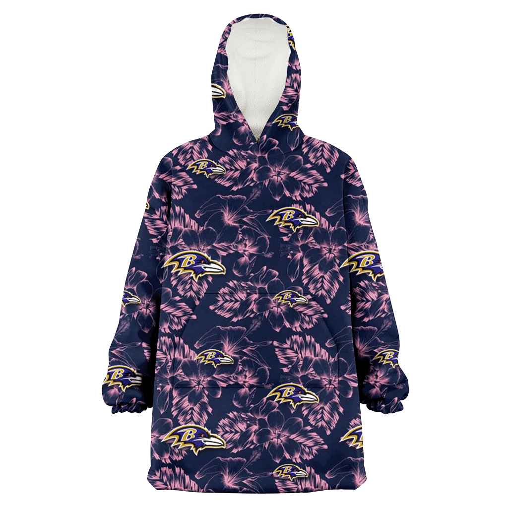 Baltimore Ravens Thistle Sketch Hibiscus Dark Slate Blue Background 3D Printed Hoodie Blanket Snug Hoodie