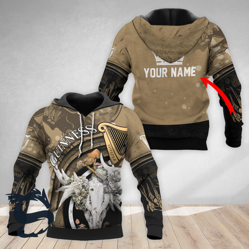 Personalized Guinness Deer Skull With Mushrooms Hoodie & Zip Hoodie