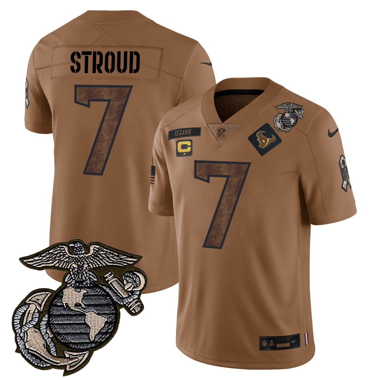 C.J. Stroud #7 Houston Texan Marine Patch Camo Salute Jersey – All Stitched