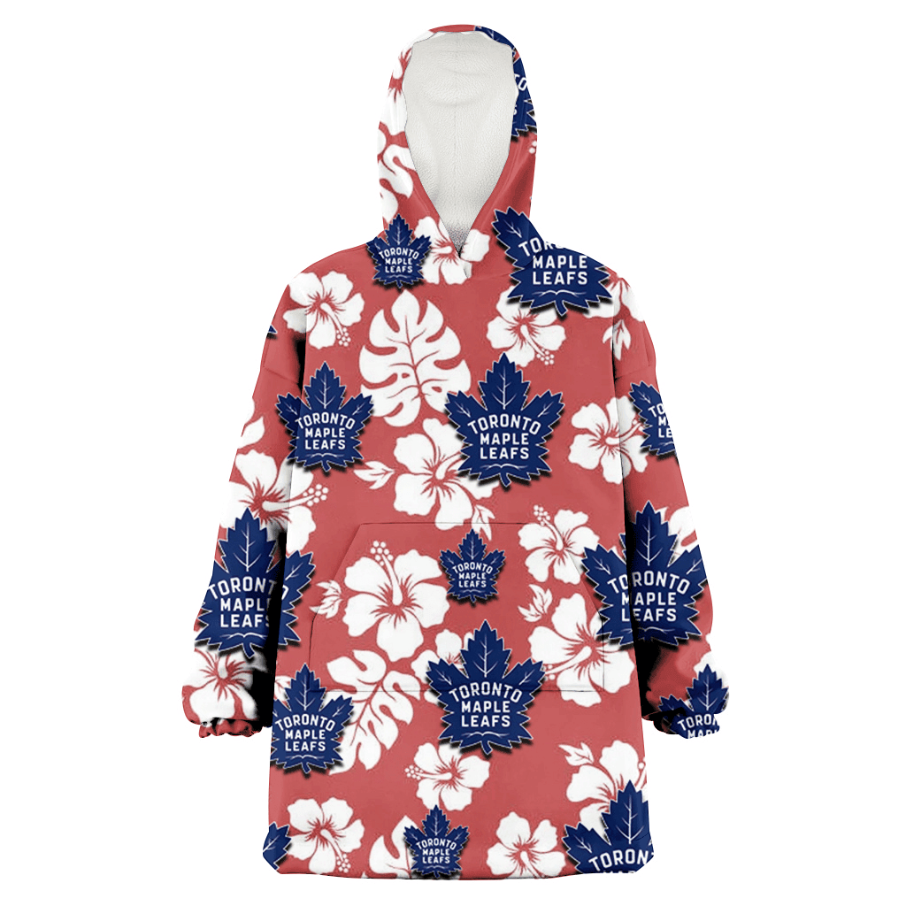 Toronto Maple Leafs White Hibiscus Indian Red Background 3D Printed Hoodie Blanket Snug Hoodie