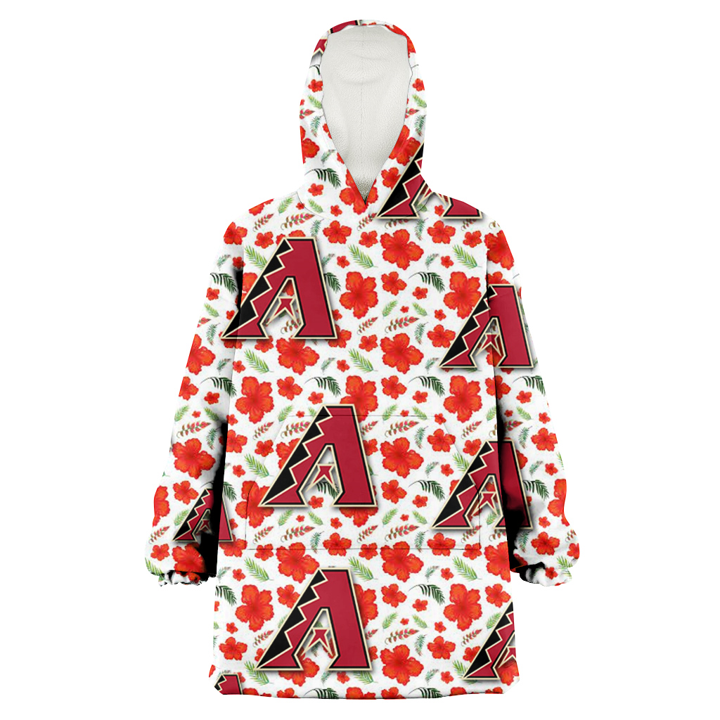 Arizona Diamondbacks Tiny Red Hibiscus Green Leaf White Cube Background 3D Printed Hoodie Blanket Snug Hoodie